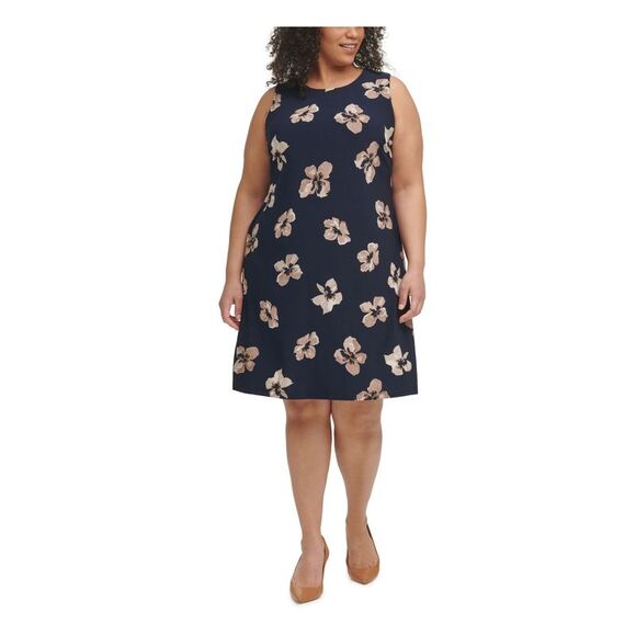 TOMMY HILFIGER Women's Short Sleeve Above the Knee Dress Black Size 18